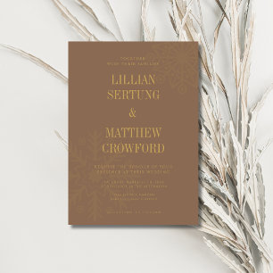 Invitation Mariage d'hiver Mocha Brun Or Flocon de Neige Prop