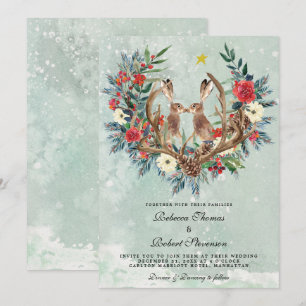 Invitation mariage d'hiver moderne baies rouges florales lièv