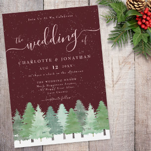 Invitation Mariage d'hiver Moderne Boisée Burgundy Blush Rose
