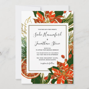 Invitation Mariage d'hiver moderne Poinsettia Citrus Gold