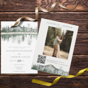 Invitation Mariage d'hiver   Montagnes Rustiques   Code QR