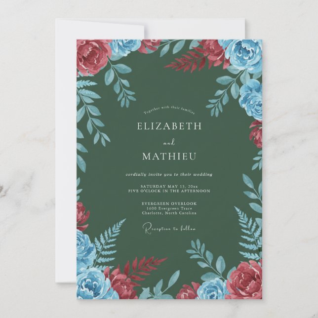 Invitation Mariage d'hiver Moody Evergreen (Devant)
