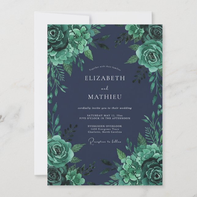 Invitation Mariage d'hiver Navy Emerald (Devant)