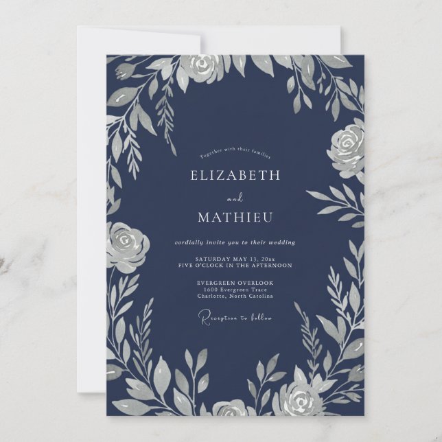 Invitation Mariage d'hiver noble marine (Devant)