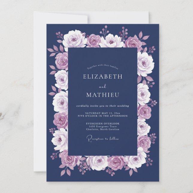 Invitation Mariage d'hiver noble Mauve Navy (Devant)