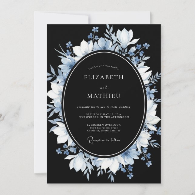 Invitation Mariage d'hiver noir et atmosphérique (Devant)
