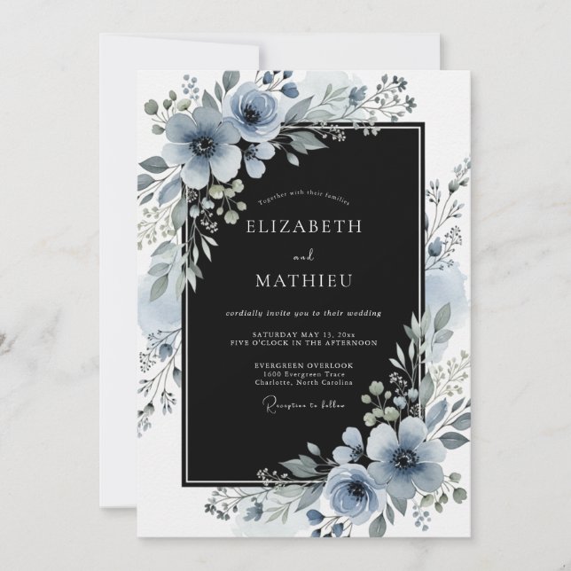 Invitation Mariage d'hiver noir immaculé (Devant)