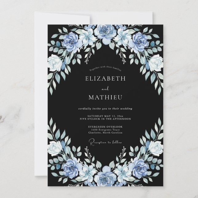 Invitation Mariage d'Hiver Noir Raffiné (Devant)