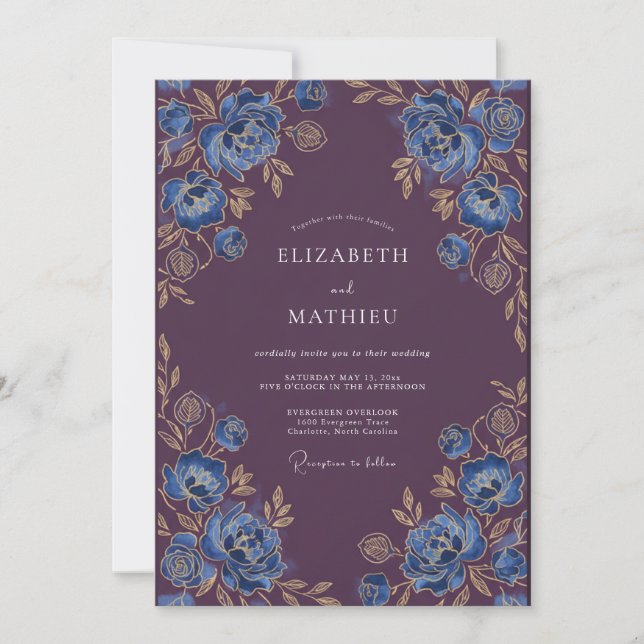 Invitation Mariage d'hiver opulent prune (Devant)