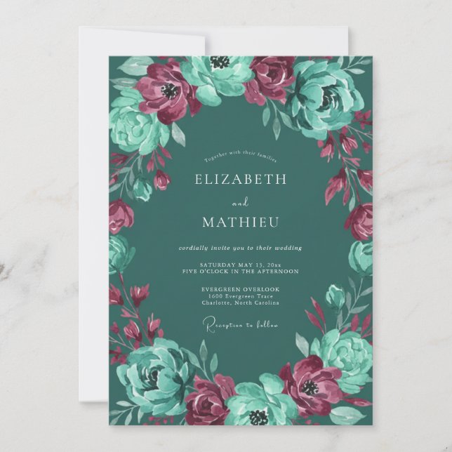 Invitation Mariage d'hiver opulent sarcelle foncé (Devant)