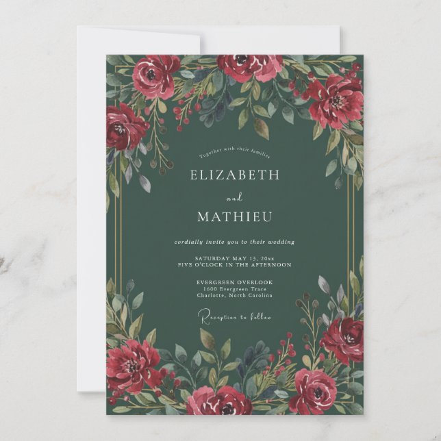 Invitation Mariage d'hiver opulent vert foncé (Devant)