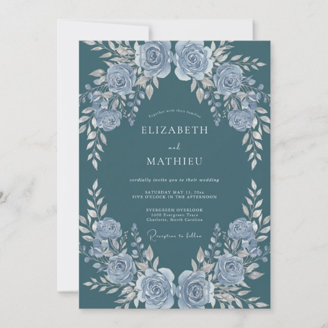 Invitation Mariage d'hiver orné de sarcelle foncée (Devant)