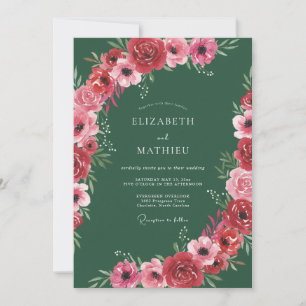 Invitation Mariage d'hiver orné de vert chasseur