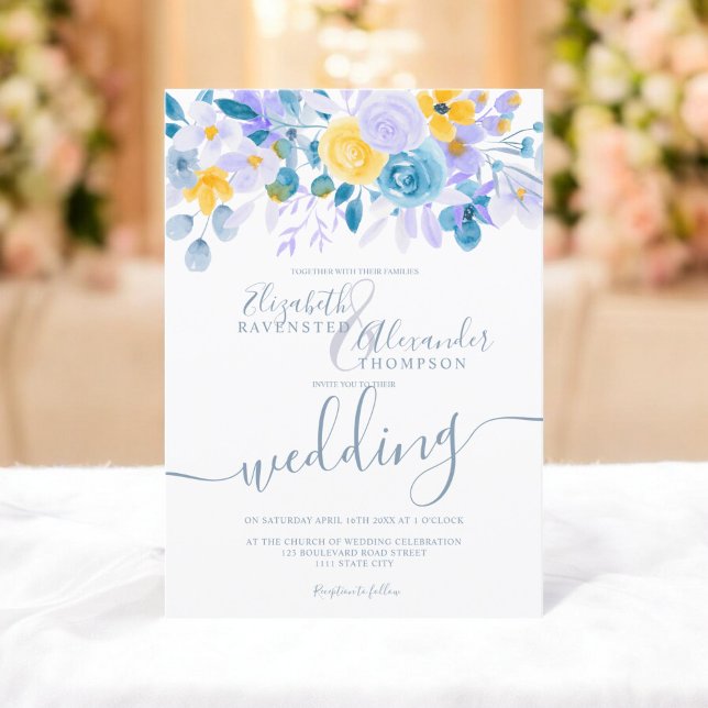 Invitation Mariage d'hiver Pastel lavender gris orange (Pastel lavender gray orange floral winter wedding invitation)