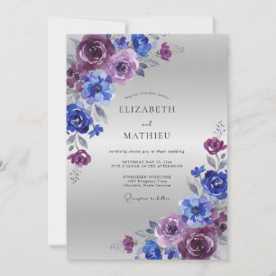 Invitation Mariage d'hiver peintre en bleu royal et prune