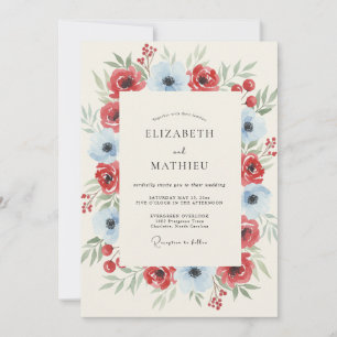 Invitation Mariage d'hiver peinturluré rouge-bleu