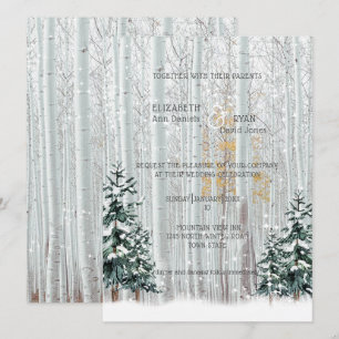 Invitation Mariage d'hiver Pins de Birch Blanche Neige