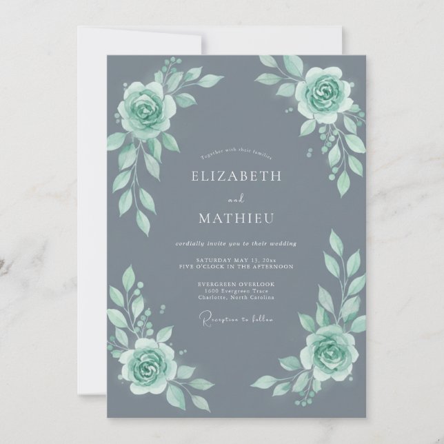 Invitation Mariage d'hiver poétique gris acier (Devant)