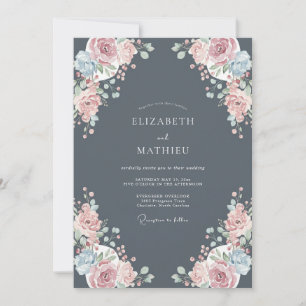 Invitation Mariage d'hiver poétique gris charbon