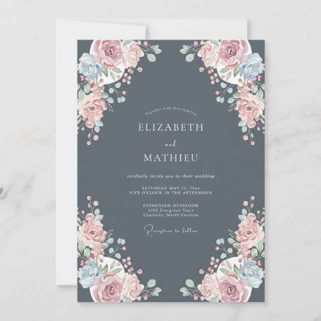 Invitation Mariage d'hiver poétique gris charbon (Devant)
