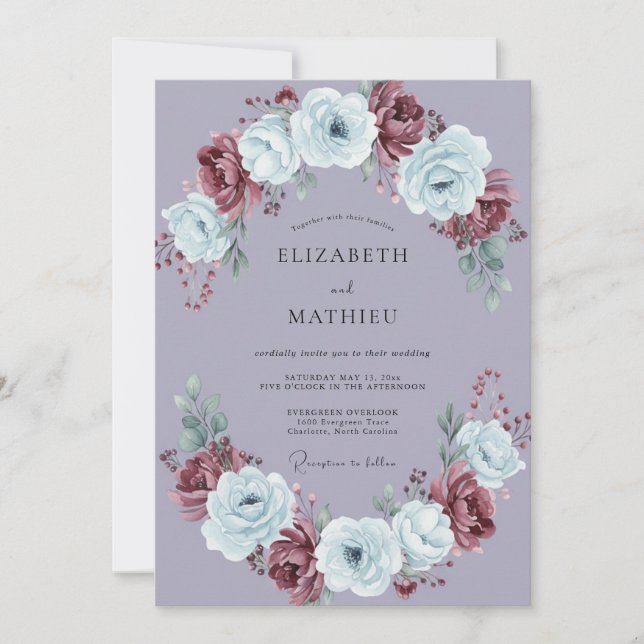 Invitation Mariage d'hiver poétique lavande (Devant)