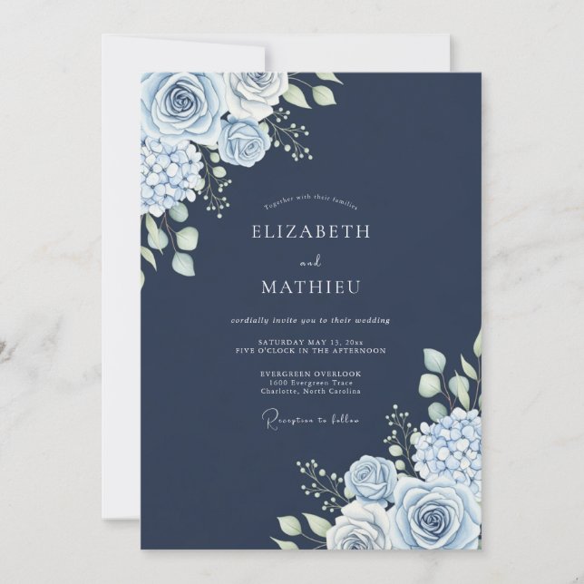 Invitation Mariage d'hiver polaire bleu marine (Devant)