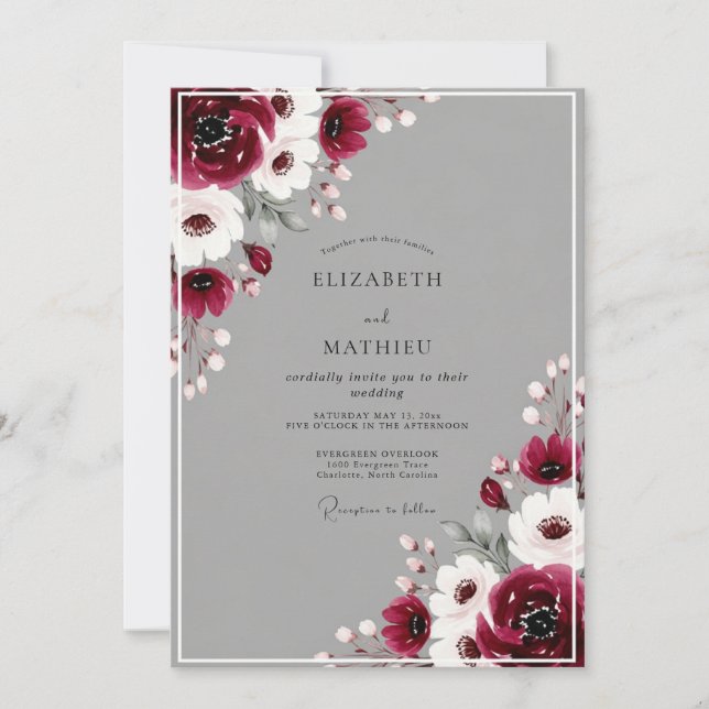 Invitation Mariage d'hiver poli bordeaux (Devant)