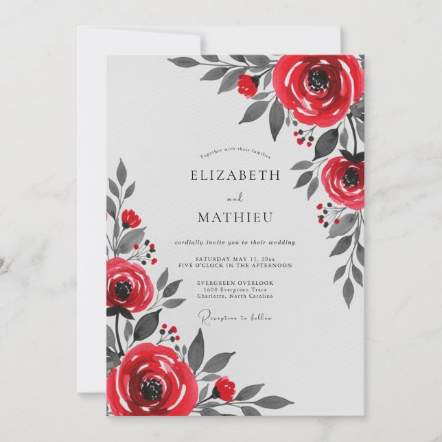 Invitation Mariage d'hiver poli rouge (Devant)