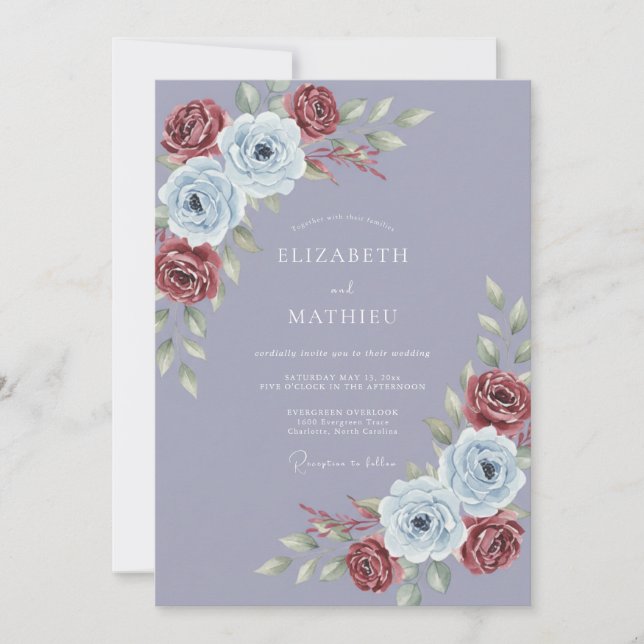 Invitation Mariage d'hiver poussiéreux violet et maussade (Devant)