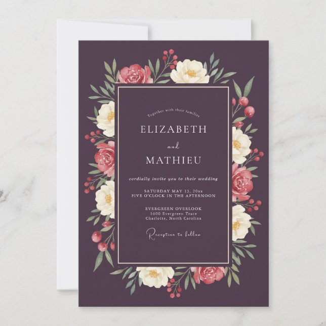 Invitation Mariage d'hiver profond prune maussade (Devant)