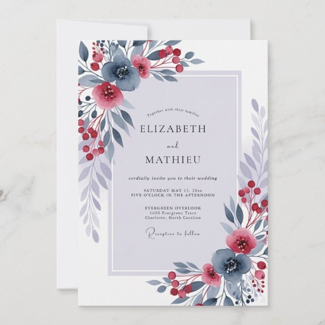Invitation Mariage d'hiver radieux bleu ardoise (Devant)
