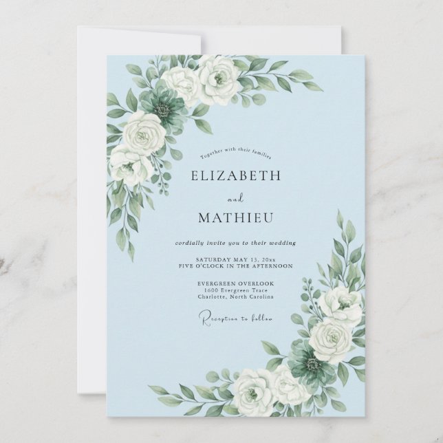 Invitation Mariage d'Hiver Raffiné Bleu Ciel (Devant)