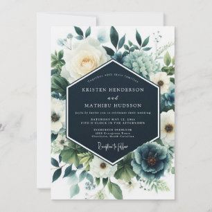 Invitation Mariage d'hiver raffiné bleu marine