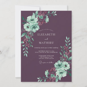 Invitation Mariage d'hiver raffiné prune
