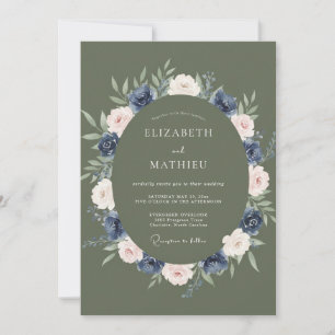 Invitation Mariage d'hiver raffiné vert olive