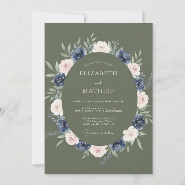 Invitation Mariage d'hiver raffiné vert olive (Devant)
