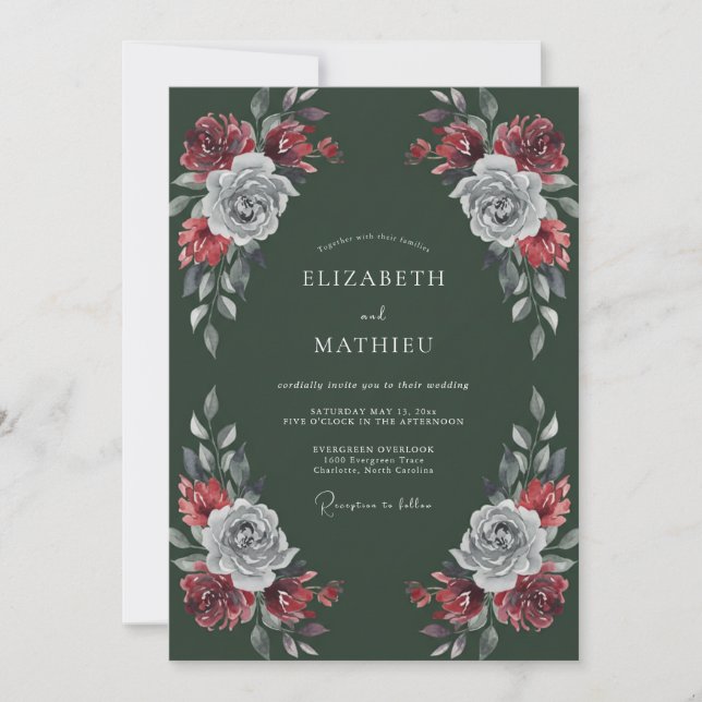 Invitation Mariage d'hiver régale vert chasseur (Devant)