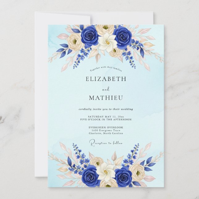 Invitation Mariage d'hiver resplendissant bleu royal (Devant)