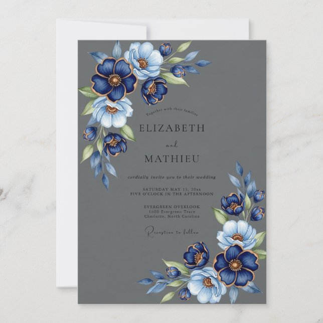 Invitation Mariage d'hiver resplendissant gris charbon (Devant)