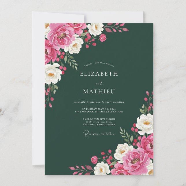 Invitation Mariage d'hiver resplendissant vert chasseur (Devant)