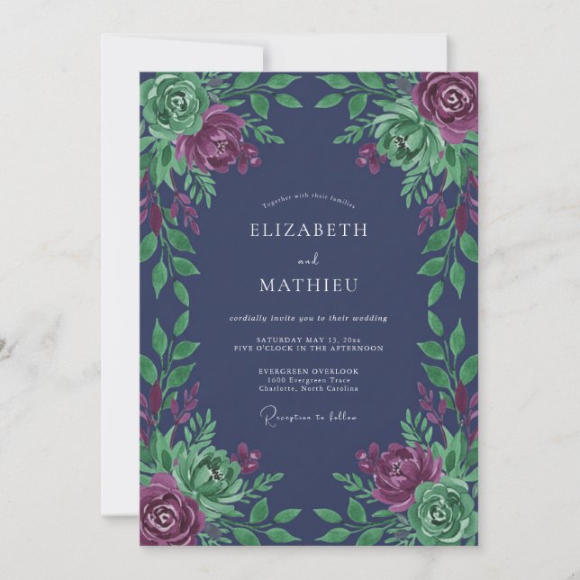 Invitation Mariage d'hiver riche bleu marine (Devant)