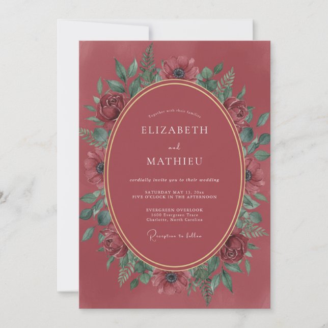 Invitation Mariage d'hiver romantique aux airelles (Devant)