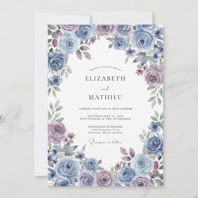 Invitation Mariage d'hiver romantique bleu ardoise (Devant)