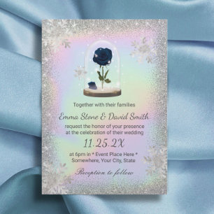 Invitation Mariage d'hiver Rose bleu Dome Holographique