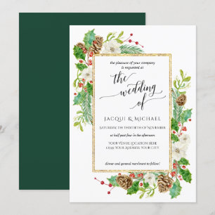 Invitation Mariage d'hiver Rose de couleur d'eau Feuilles de 