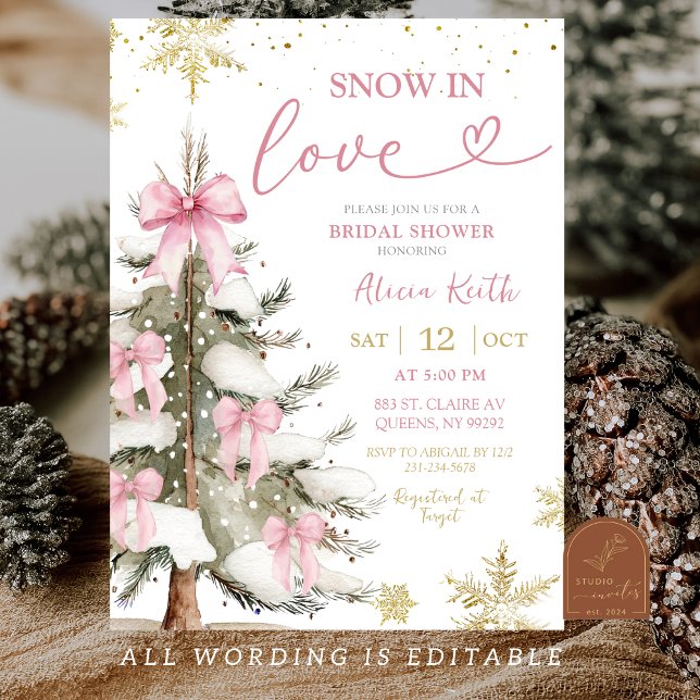 Invitation Mariage d'hiver rose sous la neige (Créateur téléchargé)