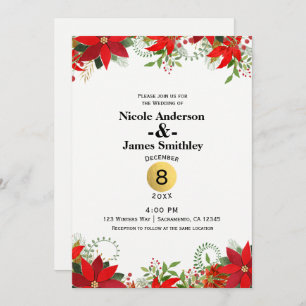 Invitation Mariage d'hiver Rouge & Blanc Poinsettia vacances