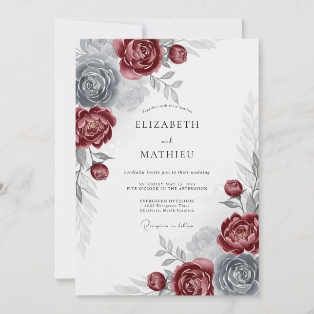 Invitation Mariage d'hiver royal burgundy (Devant)