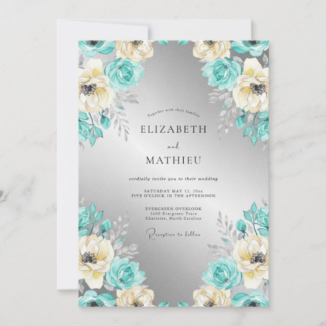 Invitation Mariage d'hiver royal sarcelle (Devant)
