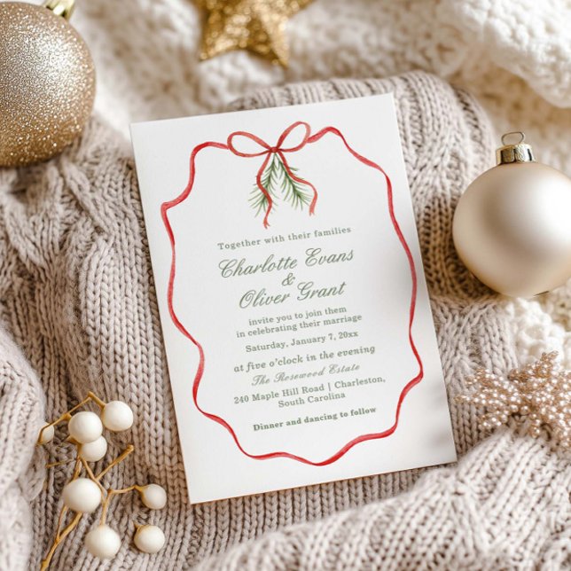 Invitation Mariage d'hiver Ruban à nœud rouge  (Créateur téléchargé)